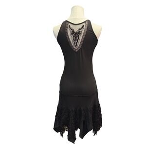 Italian Made Dress Womens Medium Black Good Beaded Bull Skull Mesh Goth Tiered